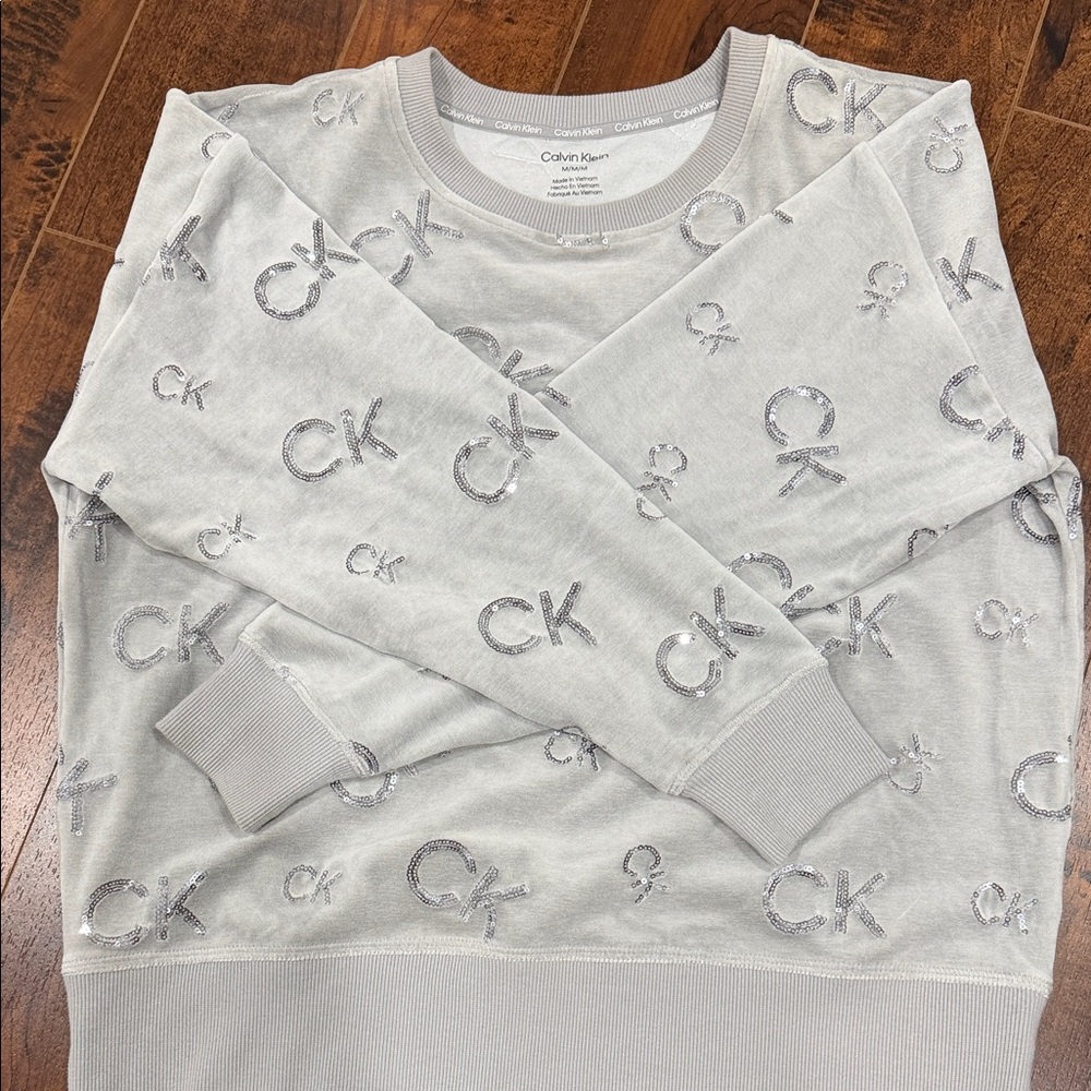 Calvin Klein Light Gray CK Patterned Sweatshirt